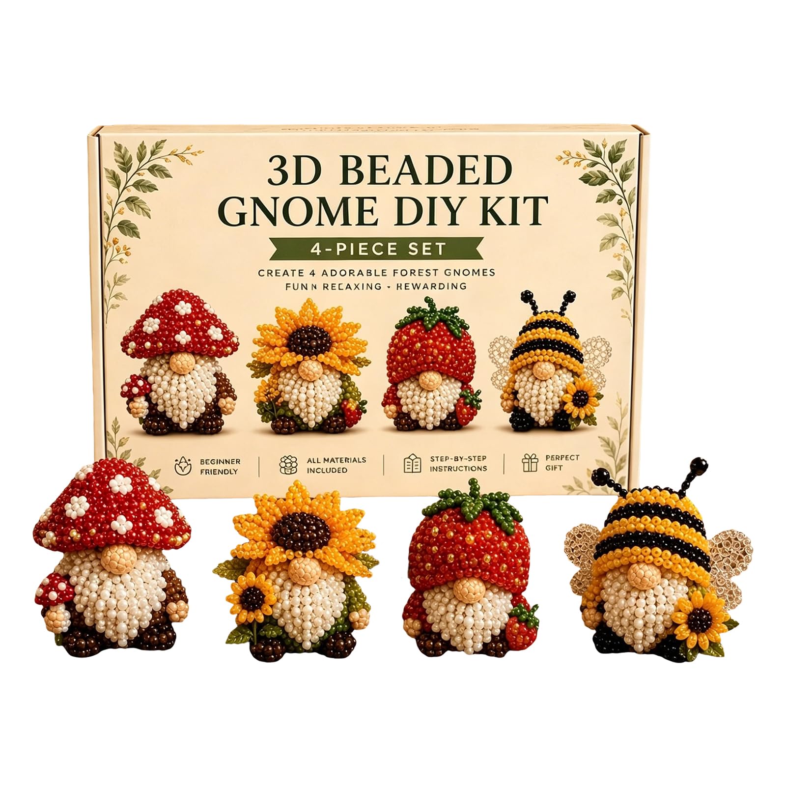 KOBONA 3D Beaded Gnome DIY Kit with Full Materials & Instructions DIY Handmade Bead Art Set Multi-Purpose Creative Beadwork Crafts for Beginners & Craft Enthusiasts