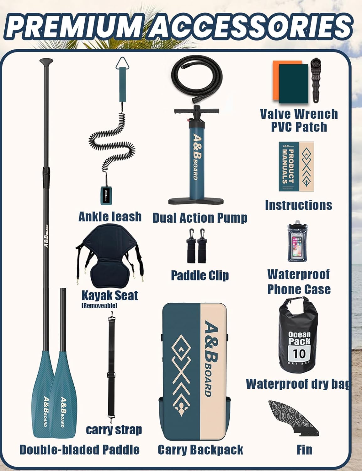 ABBOARD Inflatable Stand Up Paddle Board - Extra Wide Fishing Paddleboard with Sup Accessories Youth/Adults