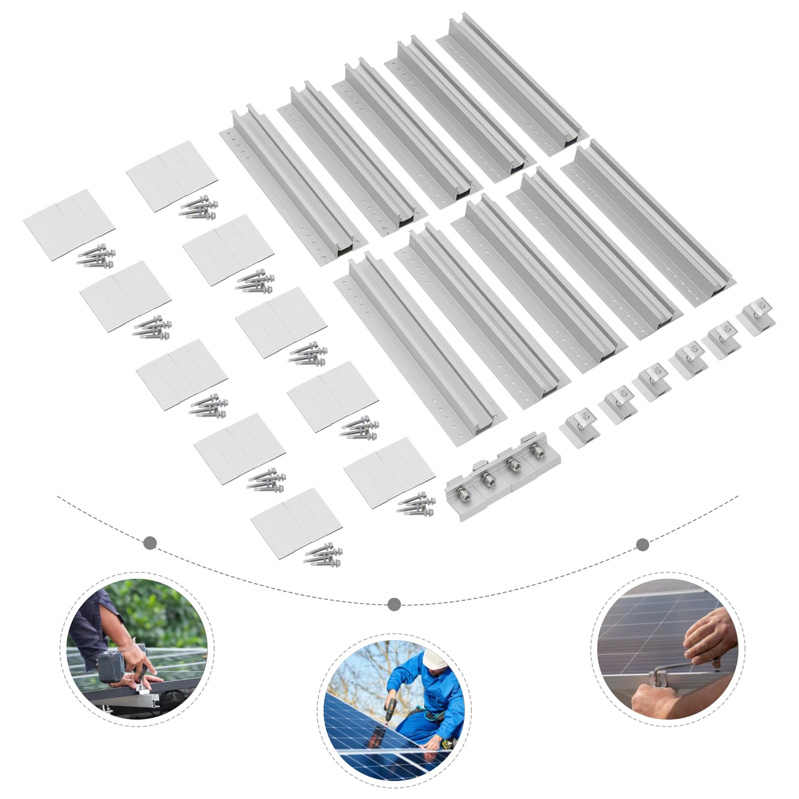 Juego de rieles de 10 piezas de 30 cm de aluminio de alta calidad, rieles de montaje ligeros y robustos para instalaciones fotovoltaicas, ideal para plantas de balcón, techo plano, jardín y cochera