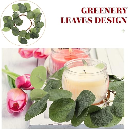 Miniatura 7 de HOLIDYOYO Anillos de vela de boda con hojas de eucalipto artificiales, coronas, portavelas de pilar vegetal, portavelas bohemio para decoración de