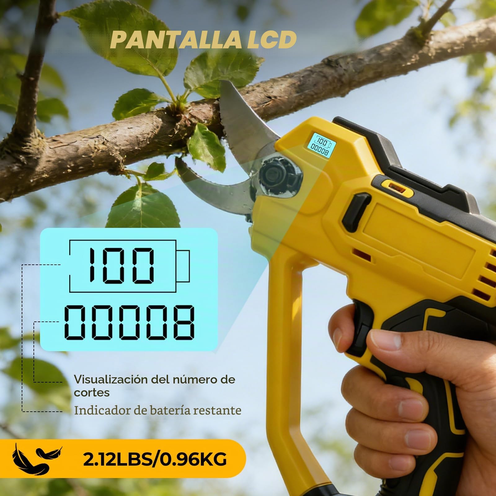 Tijeras de Podar Eléctricas Inalámbricas Compatibles Con Dewalt Batería de 18V (No Batería), Podadora Eléctrica Sin Escobillas de 600W Con Apertura Máxima 35MM, Para Jardín Y Huerto