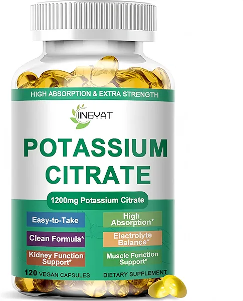 Potassium Citrate Softgels – High-Potency Potassium Supplements for Electrolyte Balance, Muscle & Heart Health | Essential Mineral, Vegan, Non-GMO, Gluten-Free, 120 Capsules