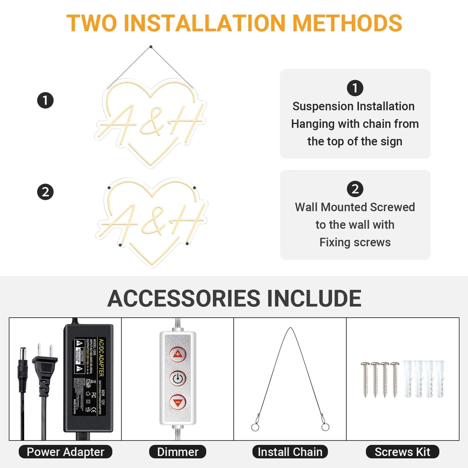 Letrero de neón con forma de corazón personalizado para boda, aniversario, día de San Valentín, iniciales con letrero de neón de corazón, letrero de neón LED para boda, día de San Valentín, regalos de