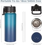 Volhoply 18oz Bouteille d'eau isolée en vrac 2 Pack,Bouteille d'eau en acier inoxydable pour enfants avec paille,Boute en métal réutilisable à l'intérieur de la bouche,Flacon de sport à double paroi pour boissons froides(Assortiment,2 Jeu)