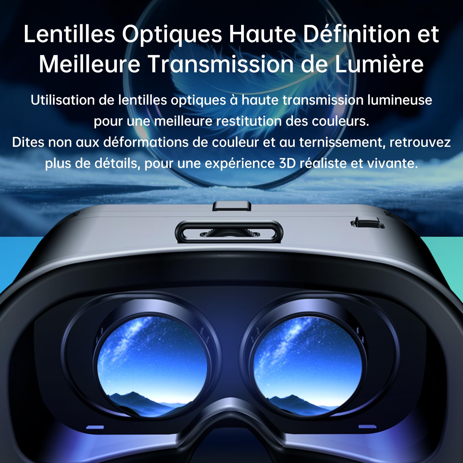 Casque Réalité Virtuelle VR avec Manette, Lunettes 3D Ajustables Myopie 0-700° Anti-Lumière Bleue Compatible Android iOS 5-7" Noir