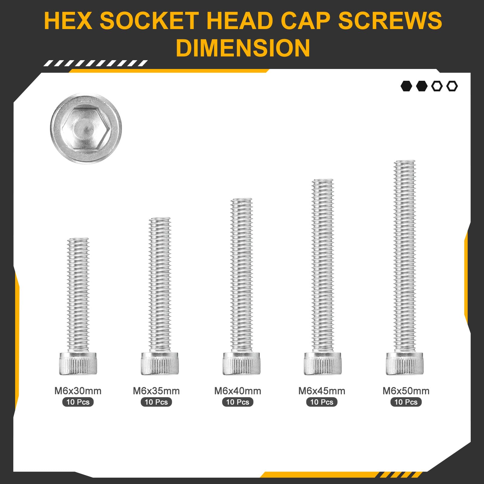 DTGN M6x1x30/35/40/45/50 Hex Socket Head Cap Screws Blots Assortment Kit, 50Pack, Good for Mountain Bike Auto, Motorcycle - Image 2