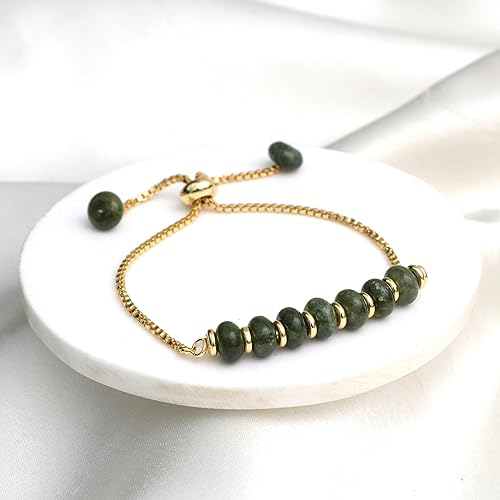 Vista 99 de Gempires - Pulsera de cuentas redondas naturales, chapada en oro amarillo de 14 quilates, joyería hecha a mano, pulseras ajustables para mujer