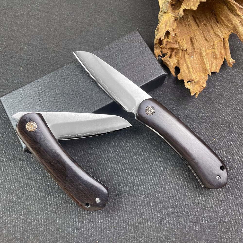 Klappmesser 7.3" Scharf Robust Taschenmesser aus Edelstahl Ebenholz, Dreilagiger stahl messer, Outdoor Edc Messer Survival Jagdmesser, tragbare camping messer, klein einhandmesser tanto mit holzgriff