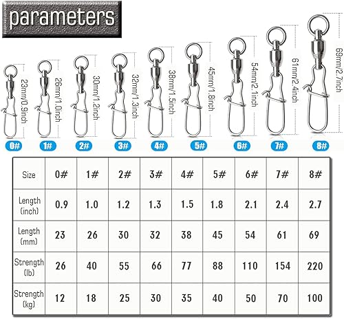 Vista 6 de AMYSPORTS Duo Lock Snap Pesca Giratorios Barril de Acero Inoxidable Señuelo de Pesca Giratorios Rodamiento de Bolas Giratorios Aparejos de Pesca