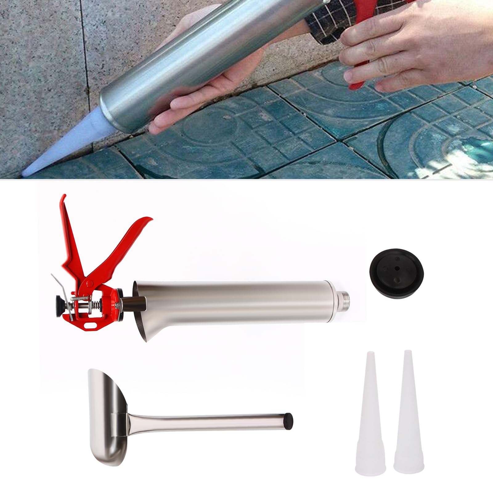 Cement Wall Sewing Gun, Stainless Steel Hand Caulking Gun Cement Brick Caulk Dripless Mortar Caulking Gun, Grout Mortar Sprayer Point Grouting Hand Tool Kit for Tile Joint Filling, Wall Tiles