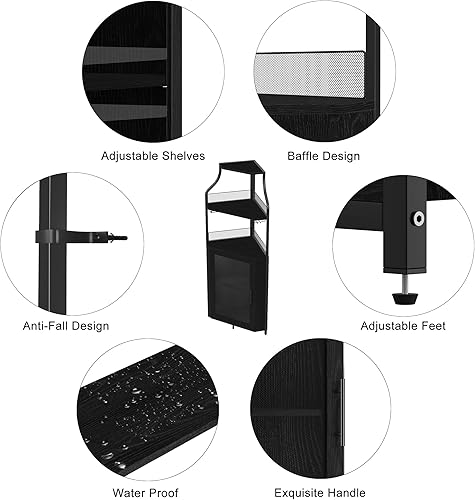 Miniatura 7 de GarveeHome - Gabinete de vino de esquina con estante de vino desmontable, gabinete de bar de esquina industrial de 5 niveles con puerta de granero y