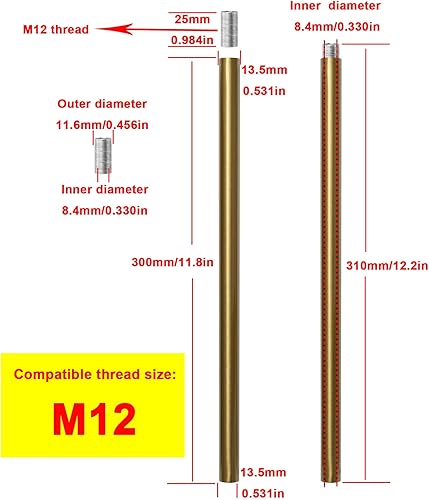 Miniatura 12 de Barra de extensión roscada M12 negro mate para luz colgante, iluminación de isla, candelabros, varillas descendentes y vástagos de iluminación, 12