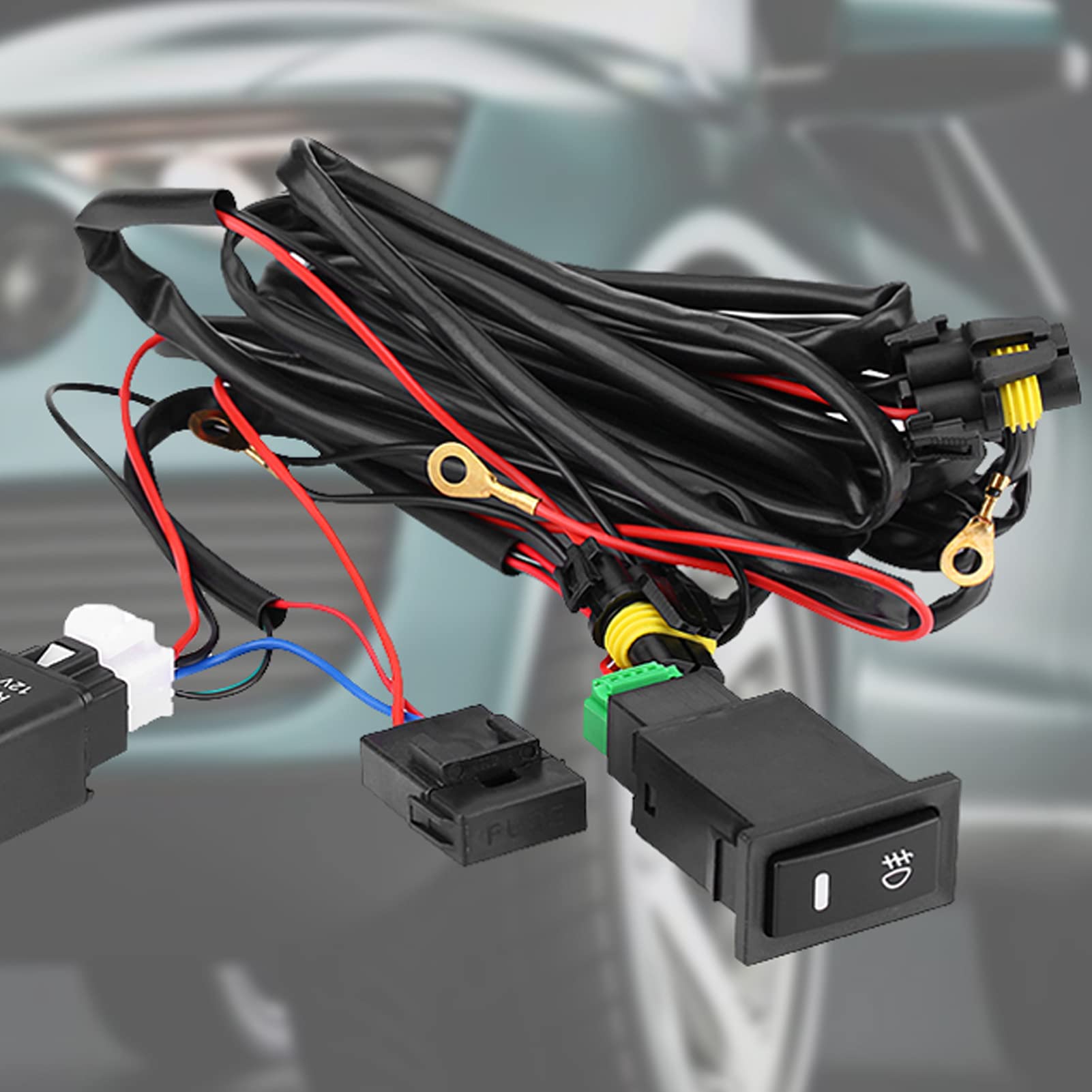 Kit Câblage Phare Antibrouillard 12V Avec Interrupteur LED Et Relais 40A - Longueur Câble 3,26 M - 2