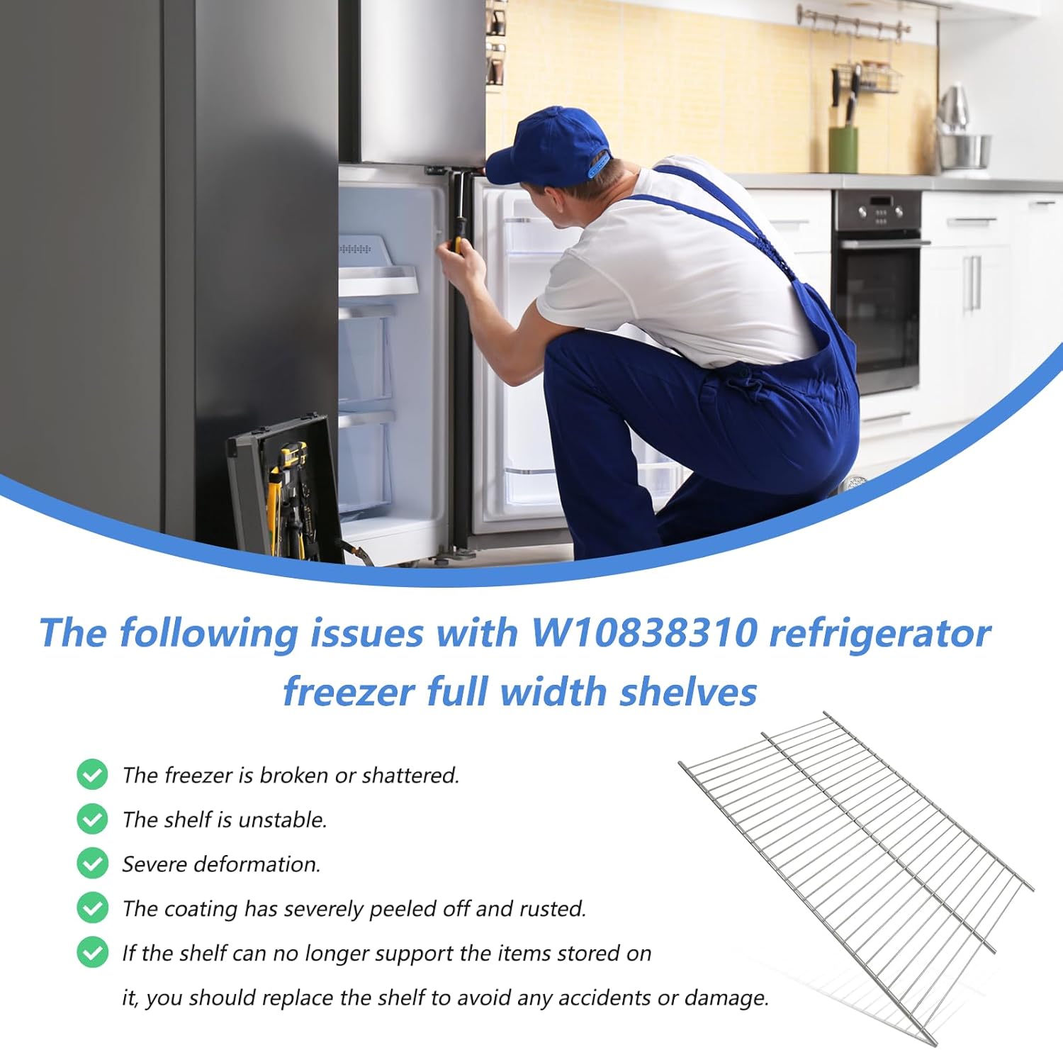 W10838310 Freezer Wire Shelf Compatible with Whirlpool Gladiator Models AP5988763, W10581578, W11187306 Replacement for WZF34X16DW WZF34X18DW Freezer Wire Shelf (Upper)