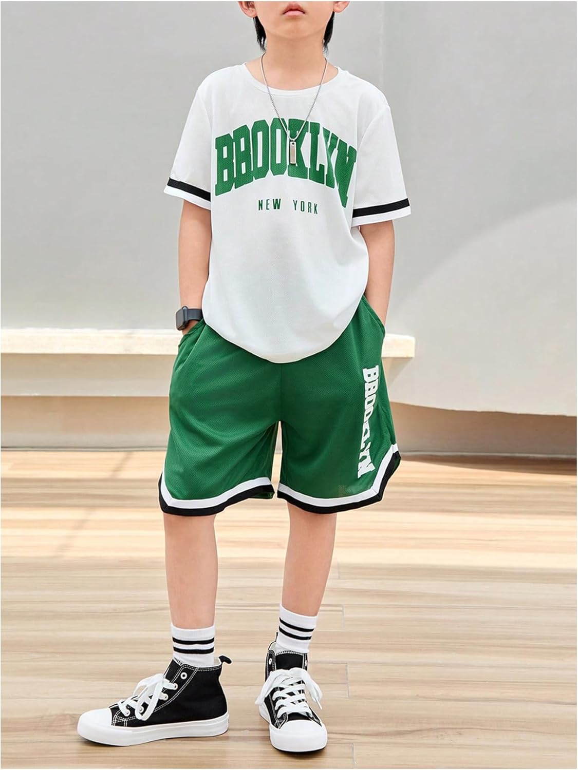 Verdusa Boy's 2 Piece Graphic Outfits Streetwear Short Sleeve Crew Neck Jersey Shirts with Shorts Clothing Sets - Image 6