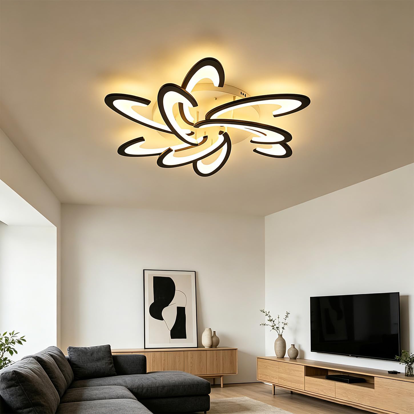 Lampa Sufitowa LED Regulacją Jasności 90 cm Kwiatowy Salonu Czarna