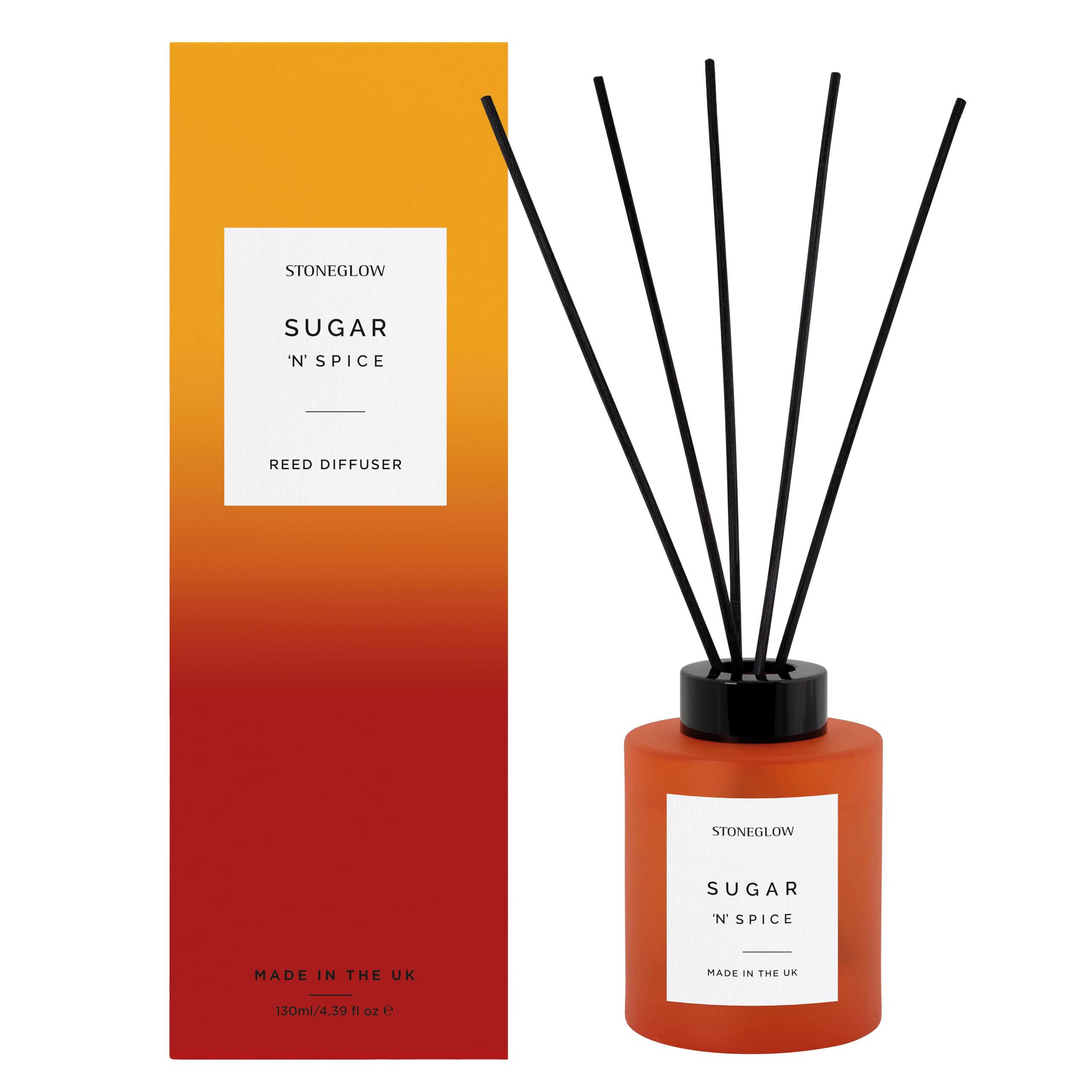 Stoneglow SOL Collection Sugar 'N' Spice Scented Reed Diffuser 130ml with 12 Rattan Reed Sticks, Cinnamon Nutmeg Vanilla Caramel & Ginger Fragrance, Lasts 10 Weeks Fragranced Home Air Freshener