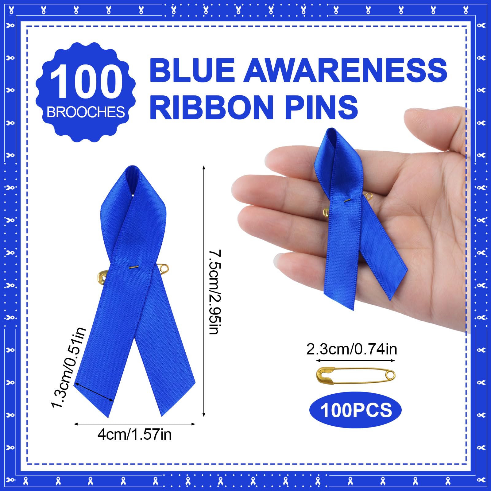 Lot De 50 Broches Ruban Bleu Sensibilisation Cancer Du Côlon/prostate - épingles à Nourrice