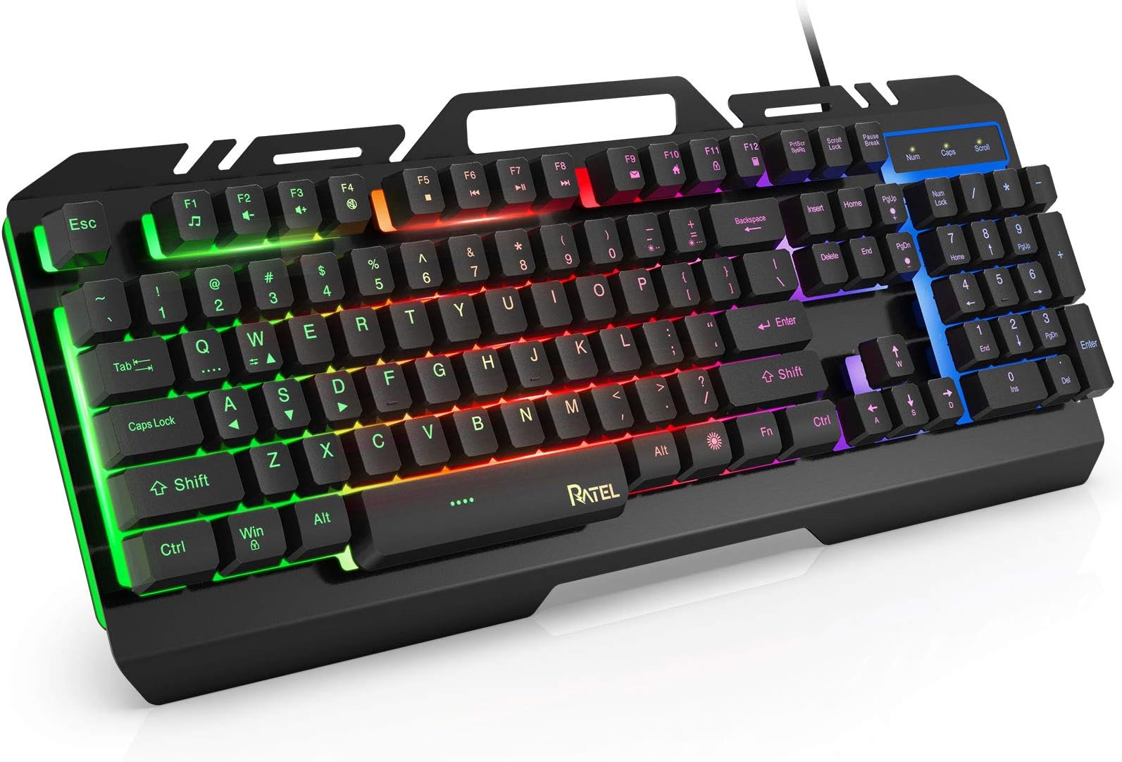 RATEL Gaming Keyboard, All-Metal Panel with Mechanical Feeling Colorful Rainbow LED Backlit USB Computer Wired Keyboard for PC/MAC/Desktop Pro Gamer (Black & Rainbow LED Backlit)
