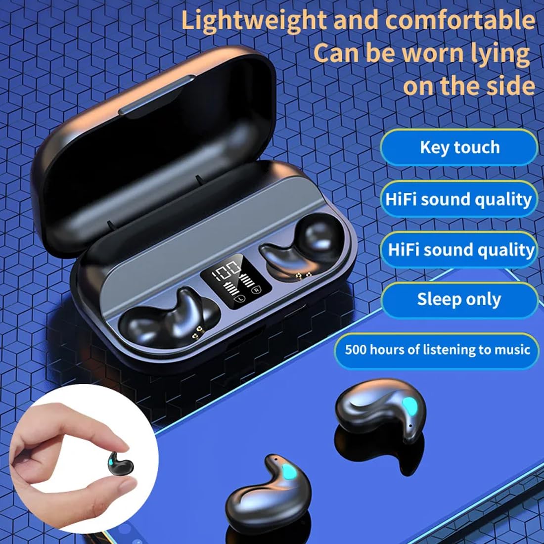 Cuffie Bluetooth,Cuffie per Dormire Senza Fili Invisibili,Impermeabili Ipx5,Bluetooth 5.3 Touch Control,Cuffie con Cancellazione del Rumore,for Side Sleepers,Usura Insensata