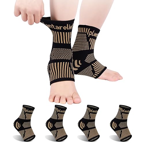 Plantarelief Tobillera de cobre, 2 pares de calcetines de compresión de tobillo, calcetines de fascitis plantar para hombres y mujeres, fascitis