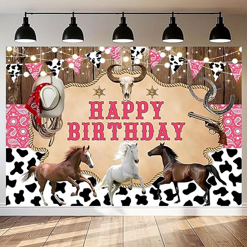 Miniatura 2 de Fondo de cumpleaños de vaquero occidental, fondo de rodeo con estampado de vaca para niños del salvaje oeste, suministros de fiesta de baby shower,