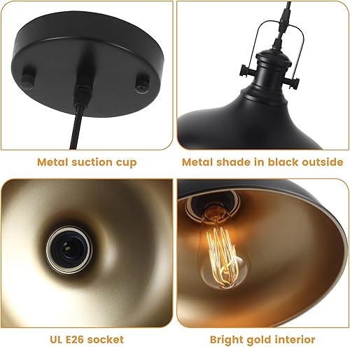 Miniatura 7 de Paquete de 3 luces colgantes negras para isla de cocina, 11.41 pulgadas, lámpara colgante de granja, lámpara colgante industrial, luces de isla para