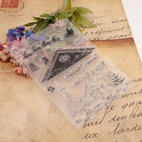 Miniatura 4 de Arbuya Sellos transparentes de Papá Noel de Navidad para hacer tarjetas o diarios, para techo de casa de invierno, árbol de Navidad, sellos de goma