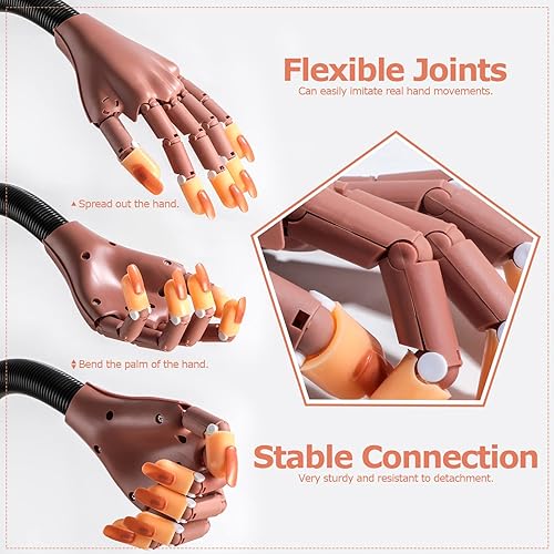 Miniatura 4 de Mano de práctica para uñas acrílicas, flexible que nunca se cae, kit de manos ajustables, manos falsas para práctica de uñas, manicura de exhibición