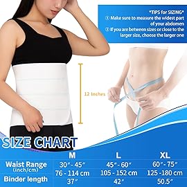 S Abdominal Binder Post Surgery for Men and Women, 12 High Postpartum Tummy Tuck Belt Provides Bariatric Stomach Compression, High Elasticity, Breathable - (30 - 45) 4 PANEL White