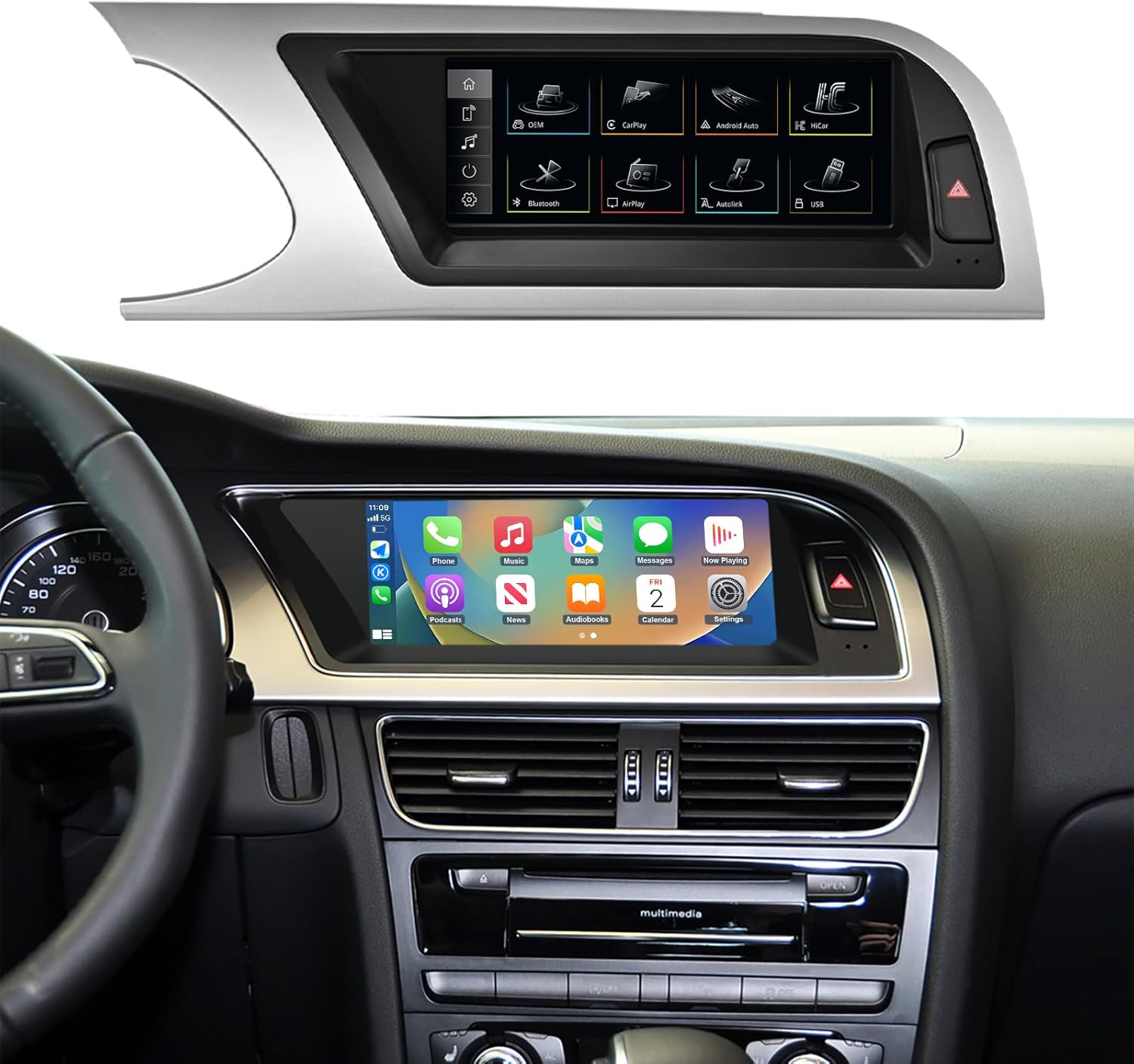 NINETOM 8.9 inch Touchscreen Wireless CarPlay Android Auto Multimedia Car Radio Receiver Compatible with Audi A5 with 3G MMI+ System (2009-2015),Support Mirrorlink, Camera and Original Car Functions