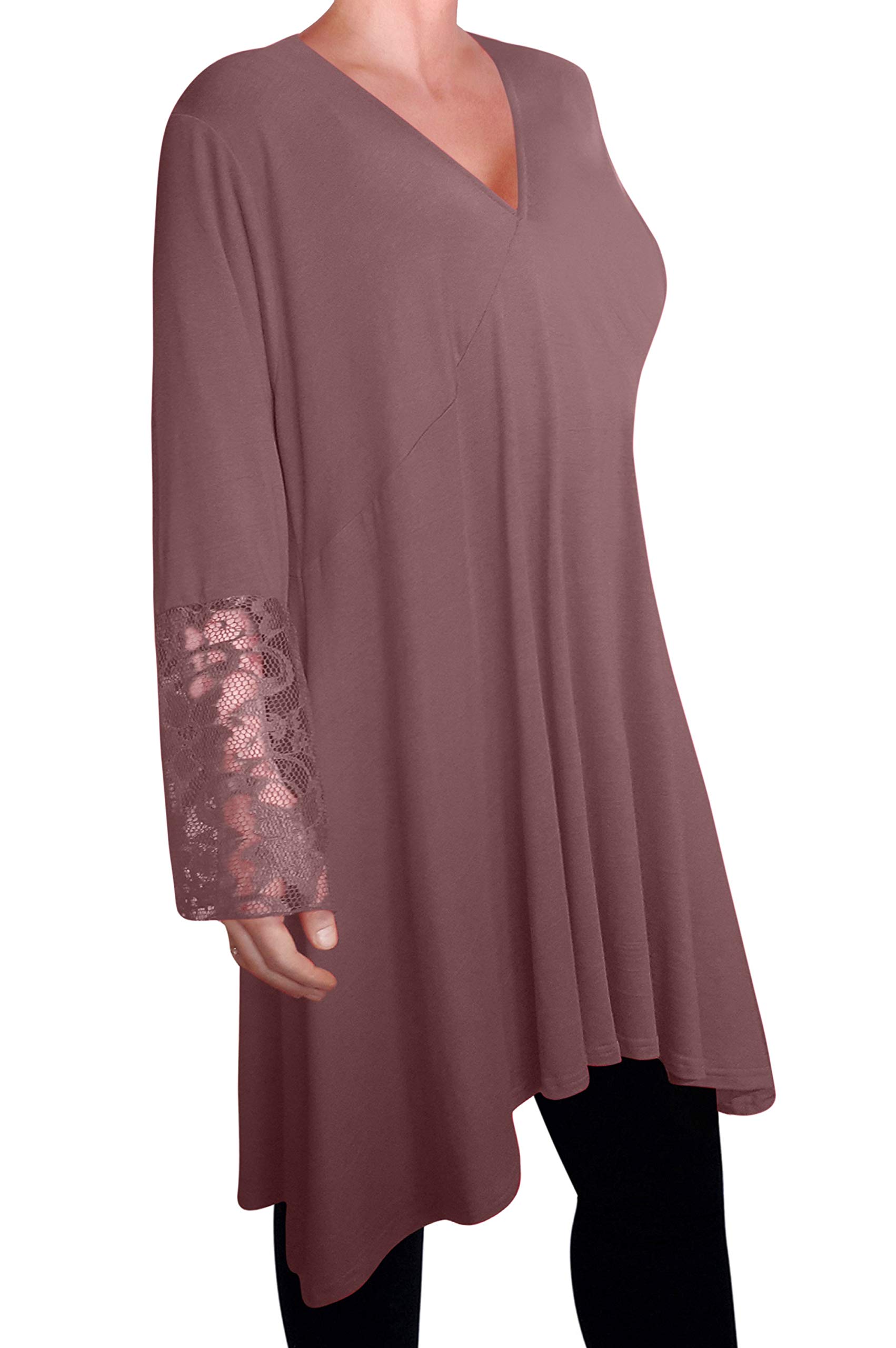 Eye Catch Women's Mocha Loose Long Dress Tunic Lace Tops Shirt Plus Size Size 18