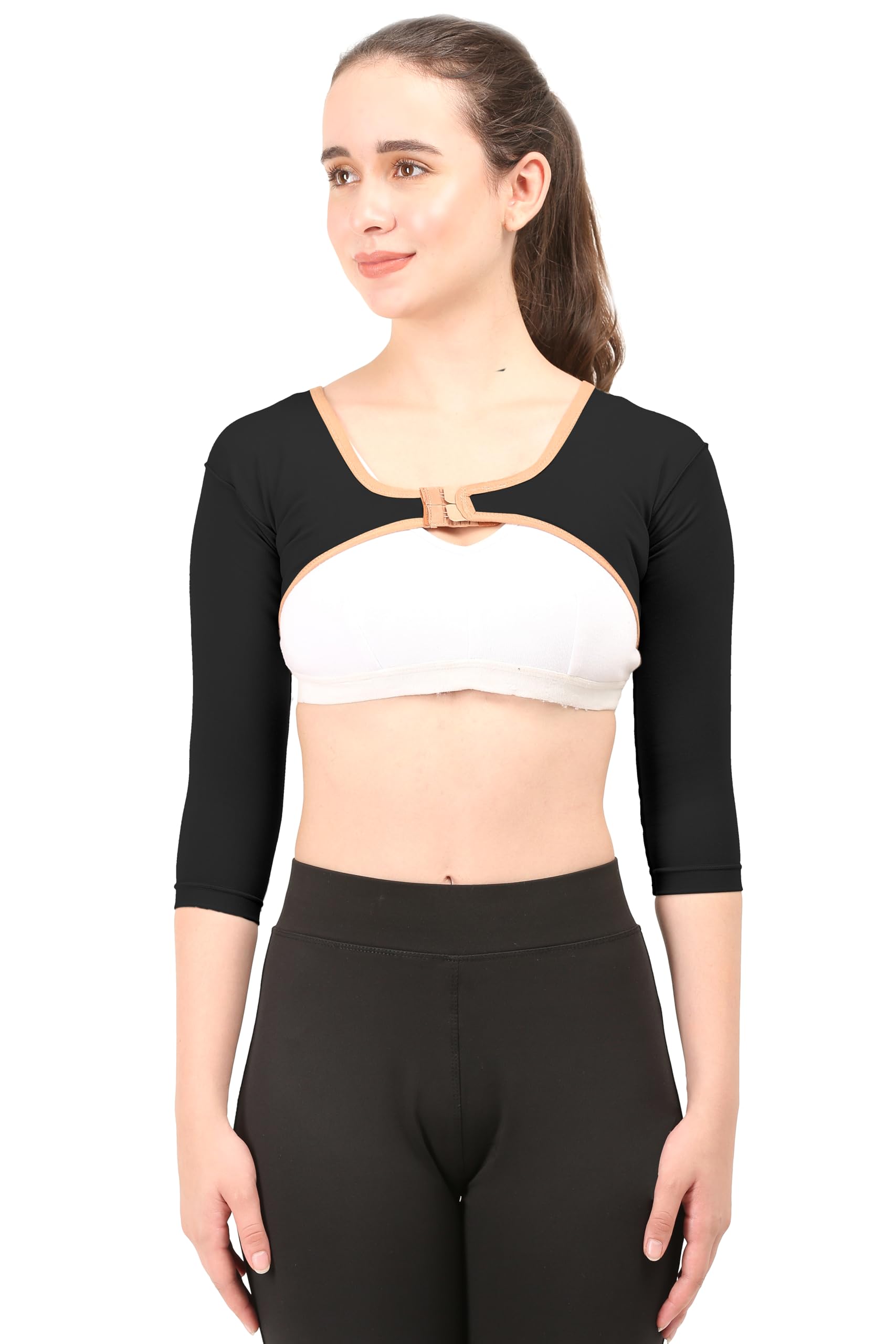 Post Liposcution Arm Compression Garment || MICROPOLY FABRIC || Slimming Sleeves || Arms Posture Corrector || Shapewear || Post Surgical Arms Support (Black, L)-image-25