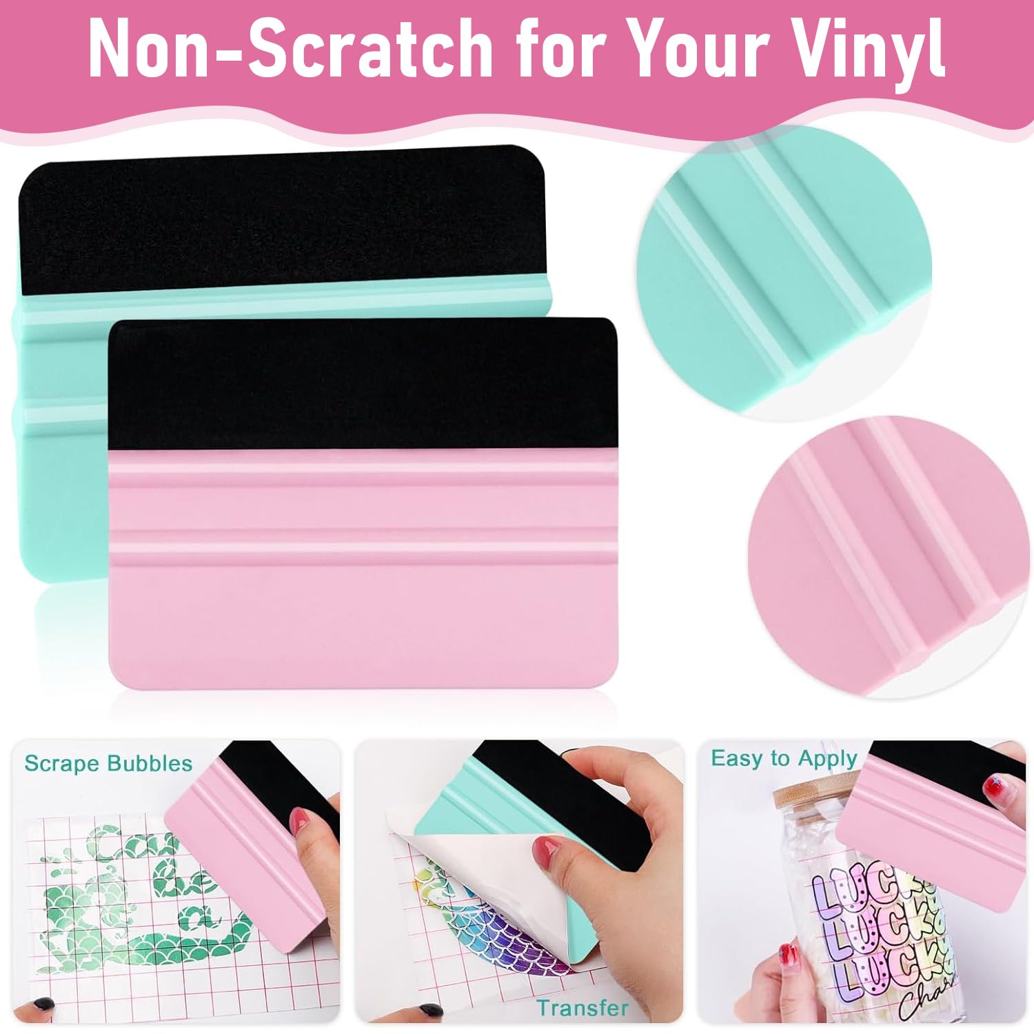 3 Plastic Scrapers With Felt Edges, Decal Applicator, Wallpaper