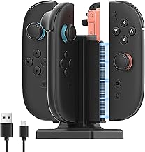 Station de charge pour manette Joy-Con WIYETY 4 en 1, station de charge magnétique, 4 contrôleurs Charge simultanée avec éclairage RVB et protection de sécurité, charge rapide