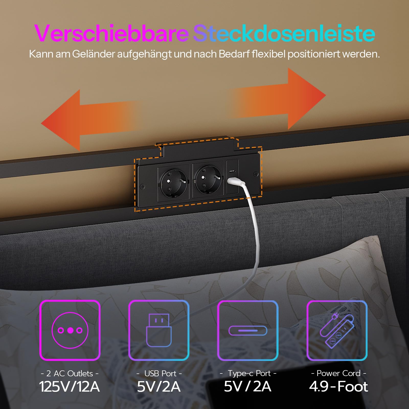 HOOBRO Polsterbett Schlafsofa 90x200, Jugendbett mit LED-Beleuchtung und USB-Ladestation, Tagesbett mit 2 Schubladen und Lattenrost, Gästebett, Einzelbett, Grau und Schwarz EBG81CDBF01