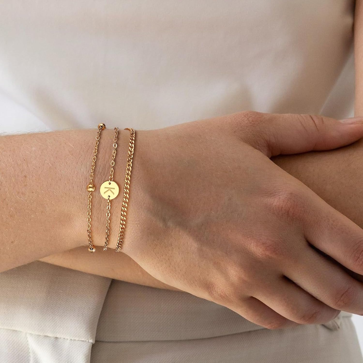 Valentines Day Gifts - A to Z Layered Initial Bracelets for Women - 18K Gold Plated on Stainless Steel Letter Charm Bracelet - Gold Jewelry Gifts for Birthday Christmas - Image 3