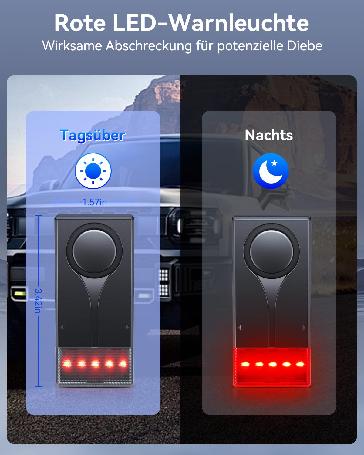 Alarmanlage Auto, Drahtloser Vibrationsalarm, Fahrzeug-Diebstahlschutzsystem, 108dB Einbruch-Sicherheitsalarmanlage Mit Fernbedienung, Einbruchalarm Mit Magnetischer Befestigung für Auto, LKW