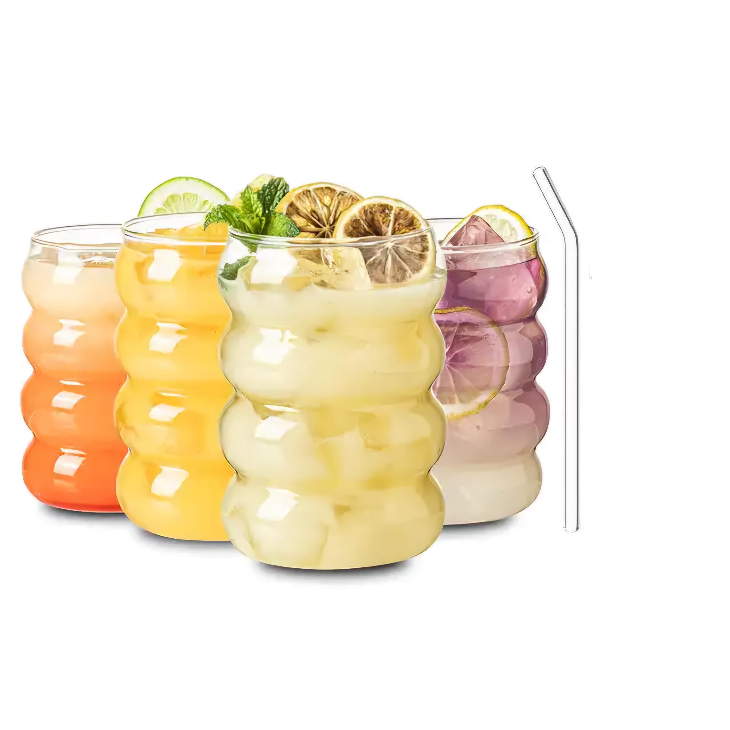 KiKiluxxa Round Wave Glass Cola Mug Can Sipper With Straw-530Ml-Pack Of 1- Fruit Juice Milk Glass Tumbler Cup With Straw (Svilost Can 1), Transparent