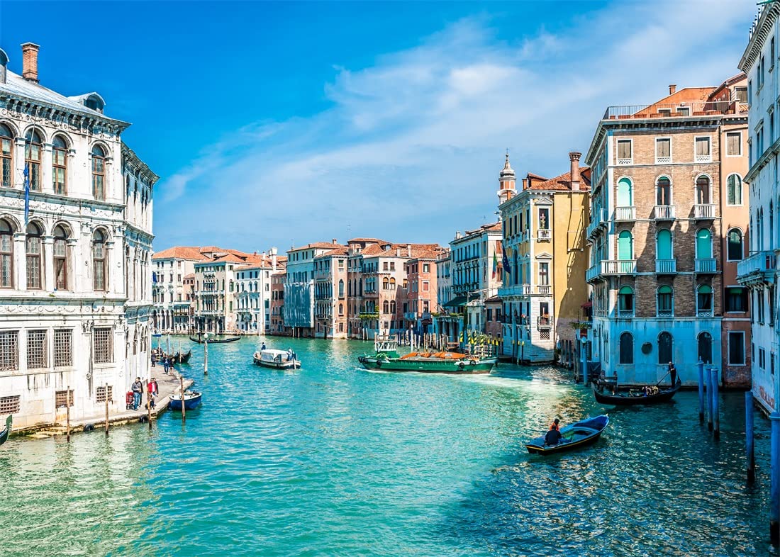 BELECO 10x8ft Fabric Venice Italy Backdrop Grand Canal Water Streets Boats Gondolas Europe Travel Photography Backdrop Italian Party Decorations Adult