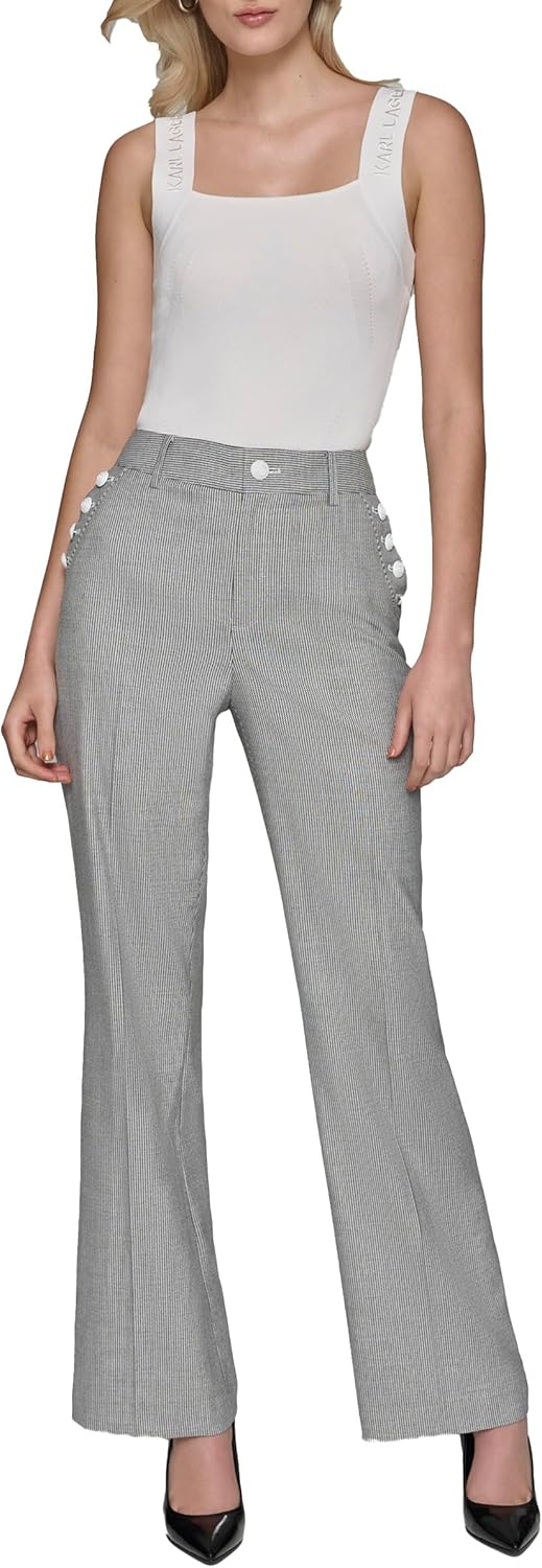 Karl Lagerfeld Womens Flared Workwear Pant with Sailor Buttons - Image 2