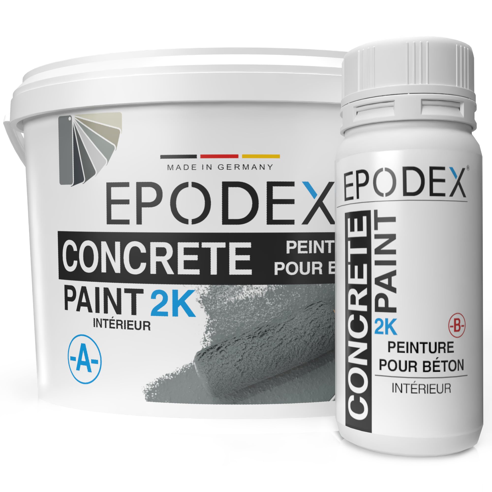 EPODEX 2K Peinture béton résine époxy sol 1,8kg Noir foncé Imperméable Intérieure