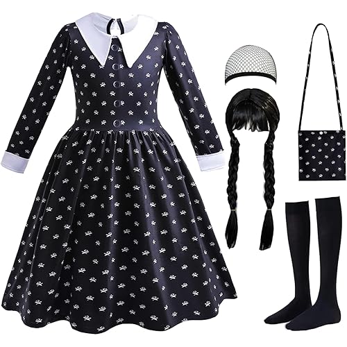 Black Costume Girls with Wig Socks Kids Toddler Black Family Dress Halloween Cosplay Outfits