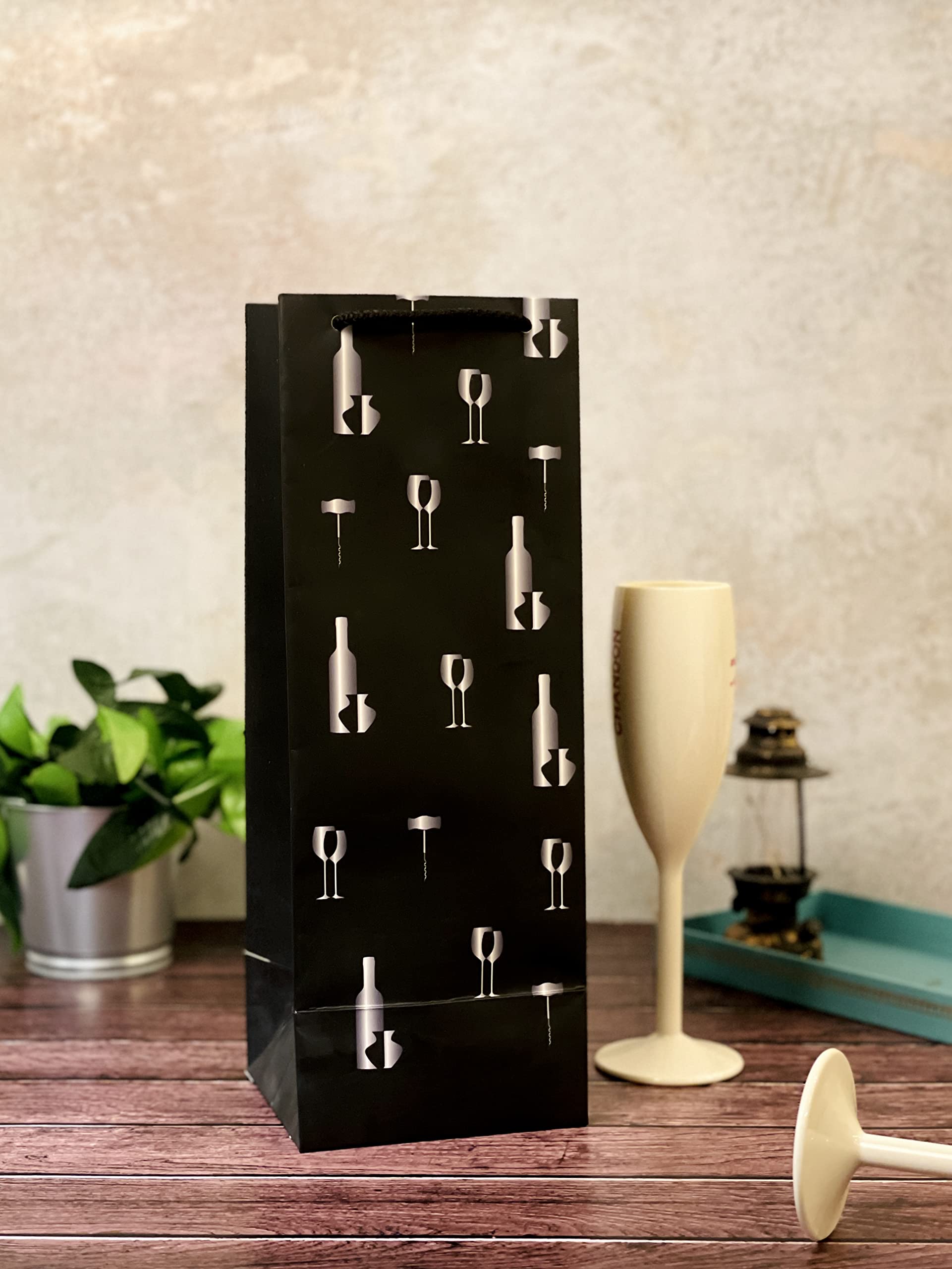 Dovetail Wine & Bottle Gifting Paper Carry Bags, In Elegant & Attractive Designs, Gifting For All Occasions, Parties - Diwali, Christmas, Anniversaries. House Warming, Size 13.5X5 Inchs, 250 GSM Art Card, 2 Bags Each of 5 Designs 3