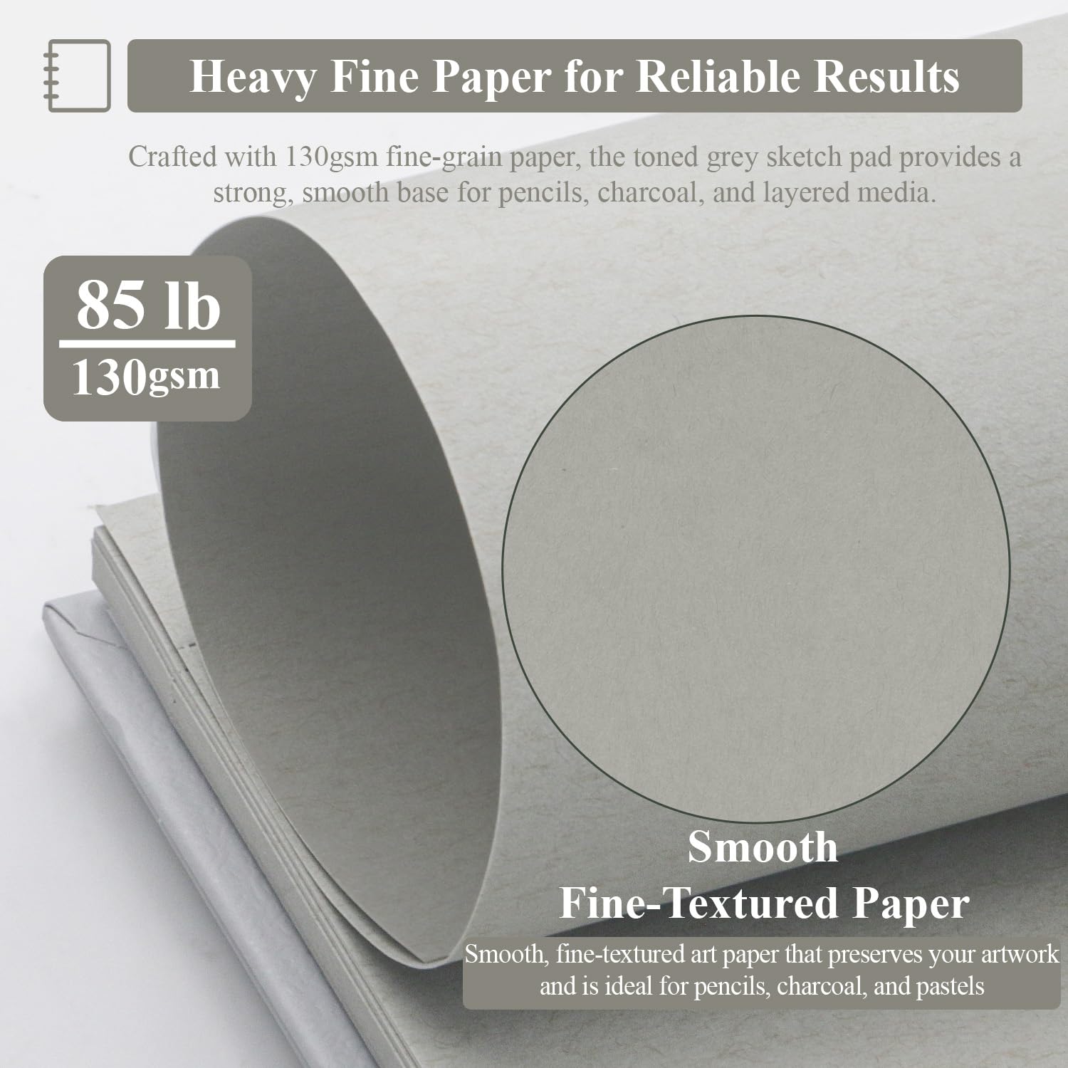 Sufly Carnet de notes d'art en papier gris de 22,9 x 30,5 cm, 60 feuilles lourdes, sans acide, livre de dessin à spirale pour études tonales et composition