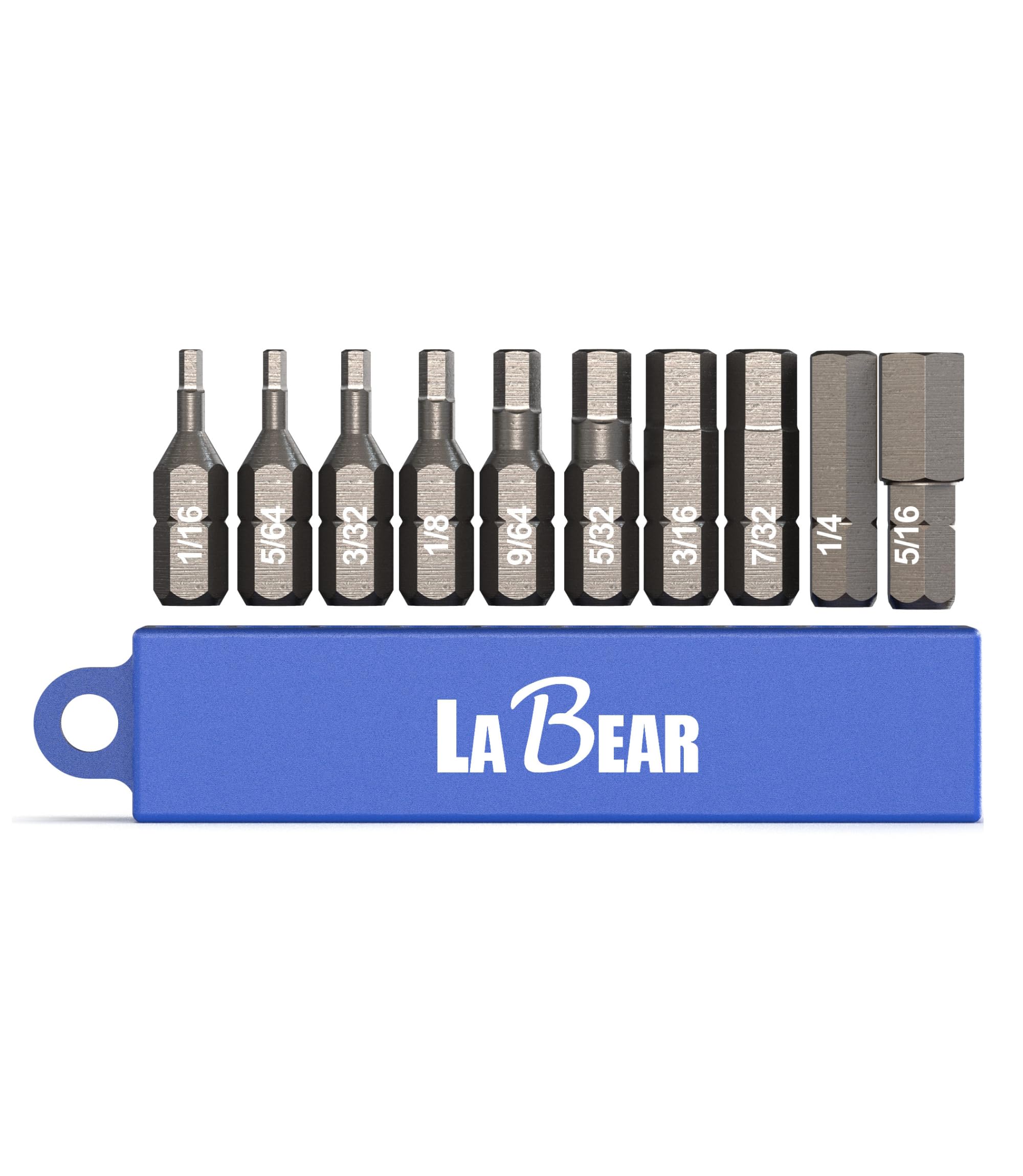 LABEAR -10-Piece SAE Hex Head Allen Wrench Screwdriver Bit Set. S2 Stee, 1" long Bits for Assembly(1/16", 5/64", 3/32", 1/8", 9/64", 5/32", 3/16", 7/