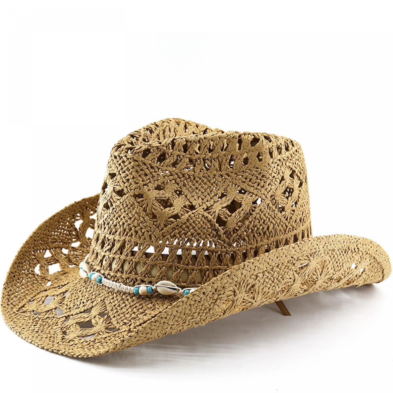 YILEEGOO Cappelli da cowboy in paglia, cappello da cowgirl, per uomo e donna, estivo, pieghevole, per vacanze, spiaggia, unisex, a tesa larga