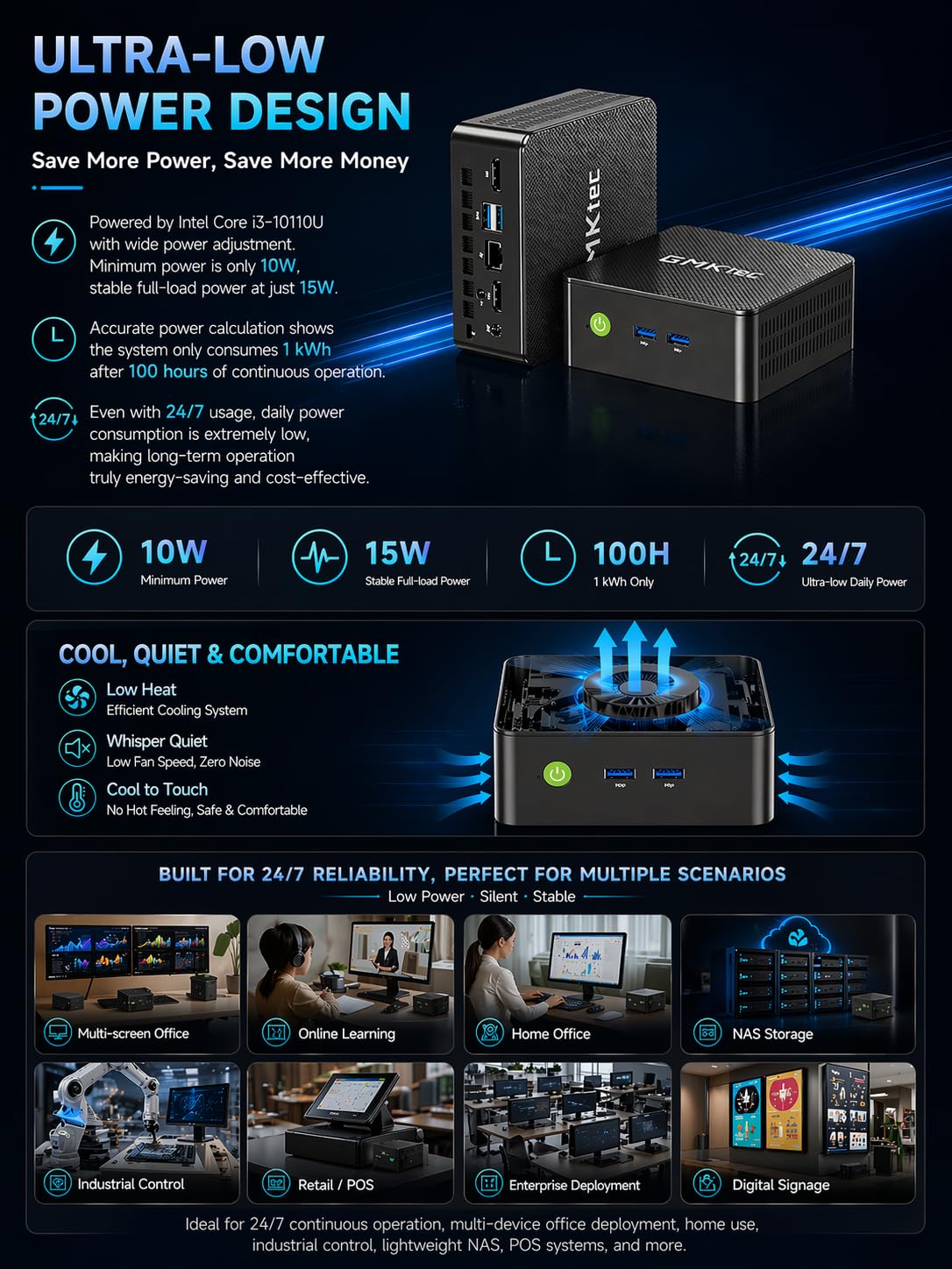 GMKtec Mini PC G3 PRO con Intel Core i3-10110U (superiore a 4300U/N150), 16 GB di RAM DDR4 (Dual Channel), SSD M.2 da 256 GB, computer desktop con doppia HDMI 4K/USB 3.2/WiFi 6/BT 5.2/2.5GbE Lan
