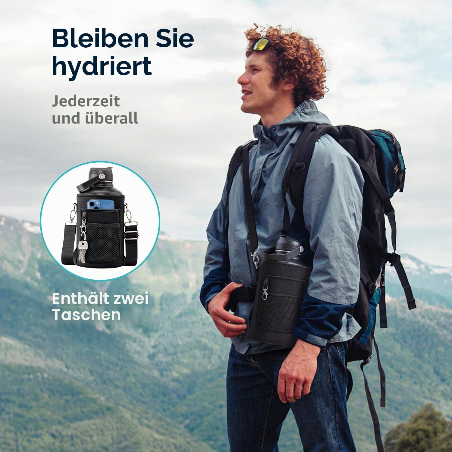 BUZIO 2,5L Edelstahl Trinkflasche isoliert mit Strohhalm & Ausgussdeckel | Große Wasser-Thermoflasche aus Metall, 48h kalt & 24h heiß, auslaufsichere Trinkflaschen,BPA-frei, für Fitnessstudio, Reisen