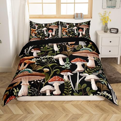 Miniatura 3 de Castle Fairy Juego de funda de edredón de hongos, tamaño King, 3 piezas, diseño de hojas botánicas de acuarela, bonito juego de ropa de cama de